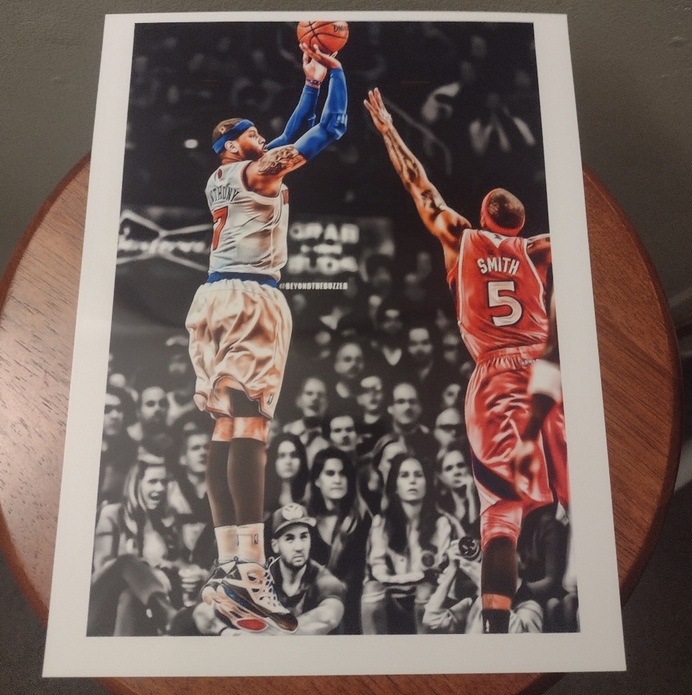 NEW! CARMELO ANTHONY KNICKS 8.5x11 ULTRA PREMIUM GLOSSY REPRINT COLOR ART POSTER
